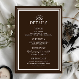 Tarjeta De Recepción Detalles de Boda Elegantes de Chocolate Marrón