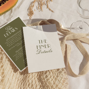 Tarjeta De Recepción Detalles de boda elegantes de color verde oliva