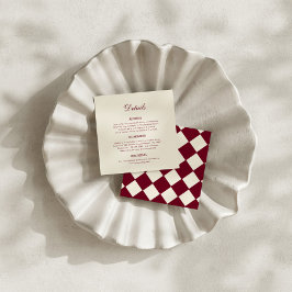 Tarjeta De Recepción Detalles de Boda Elegantes de Cuadros Retro Burgun