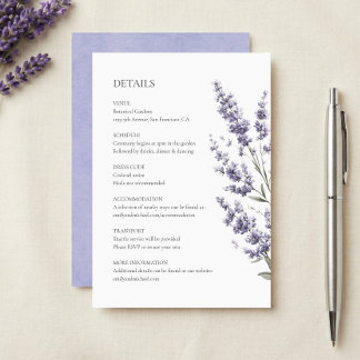 Tarjeta De Recepción Detalles de Boda Elegantes de Lavanda