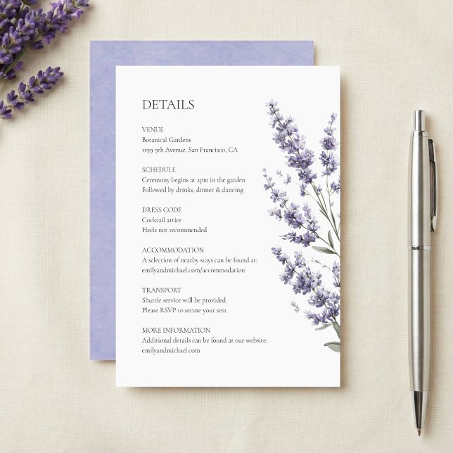 Tarjeta De Recepción Detalles de Boda Elegantes de Lavanda (Subido por el creador)