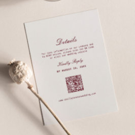 Tarjeta De Recepción Detalles de Boda Elegantes de Marfil y Borgoña RSV