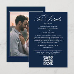 Tarjeta De Recepción Detalles de Boda Elegantes en Azul Marino Código Q