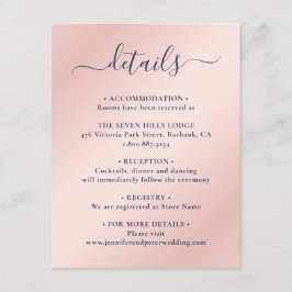 Tarjeta De Recepción Detalles de Boda Elegantes en Azul Marino y Beige