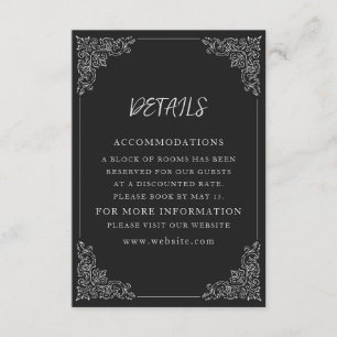 Tarjeta De Recepción Detalles de Boda Elegantes en Blanco y Negro Vinta