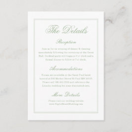 Tarjeta De Recepción Detalles de Boda Elegantes en Blanco y Verde Salvi