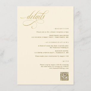 Tarjeta De Recepción Detalles de Boda Elegantes en Crema y Dorado
