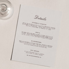 Tarjeta De Recepción Detalles de Boda Elegantes en Marrón