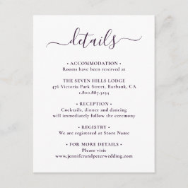 Tarjeta De Recepción Detalles de Boda Elegantes en Morado Script