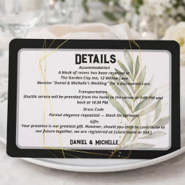 Tarjeta De Recepción Detalles de boda elegantes en negro y dorado con r