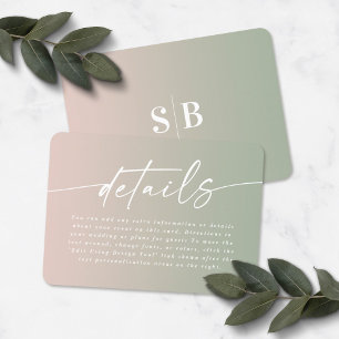 Tarjeta De Recepción Detalles de Boda Elegantes en Ombre Verde y Rosa C