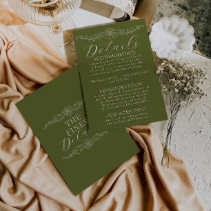 Tarjeta De Recepción Detalles de boda elegantes en verde oliva y dinero