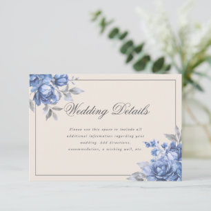 Tarjeta De Recepción Detalles de Boda Elegantes Floral Rústico Azul Pol