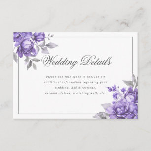 Tarjeta De Recepción Detalles de Boda Elegantes Floral Rústico Púrpura