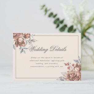 Tarjeta De Recepción Detalles de Boda Elegantes Floral Rústico Rosa Dor