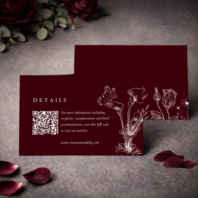 Tarjeta De Recepción Detalles de Boda Elegantes Florales en Burgundy Có (Subido por el creador)