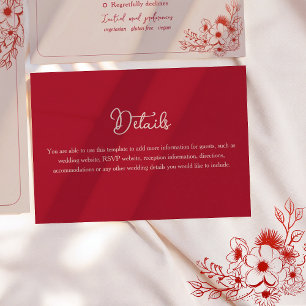 Tarjeta De Recepción Detalles de Boda Elegantes Florales Rosados Rojos
