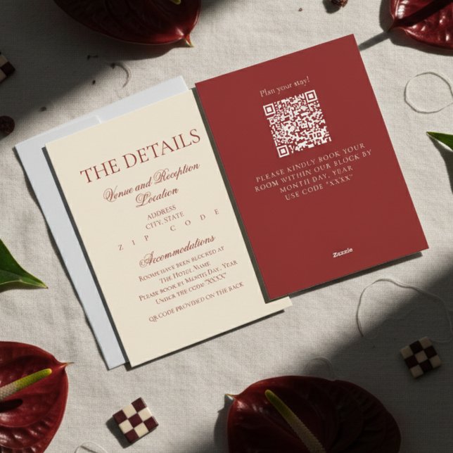Tarjeta De Recepción Detalles de Boda Elegantes Formales Antiguo Dinero (Share essential information with elegance using this Elegant Formal Old Money Red Wedding Card!)