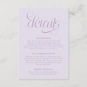 Tarjeta De Recepción Detalles de Boda Elegantes Lila