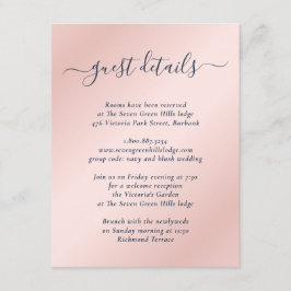 Tarjeta De Recepción Detalles de Boda Elegantes Modernos en Azul Marino