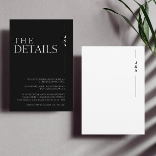 Tarjeta De Recepción Detalles de Boda Elegantes Monograma Negro Blanco