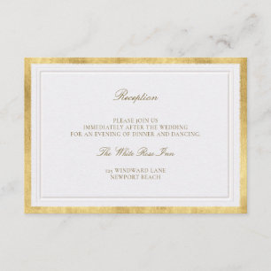 Tarjeta De Recepción Detalles de Boda Elegantes Perla Dorada Clásica Mo