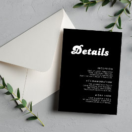 Tarjeta De Recepción Detalles de Boda Elegantes Retro en Blanco y Negro