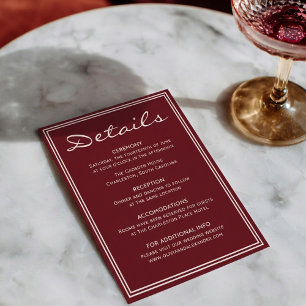 Tarjeta De Recepción Detalles de boda elegantes y profundos en rojo cre