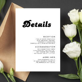 Tarjeta De Recepción Detalles de Boda Elegantes y Retro en Blanco y Neg