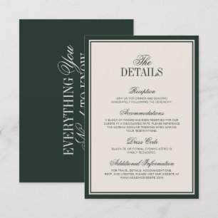Tarjeta De Recepción Detalles de Boda Elegantes y Sofisticados en Verde