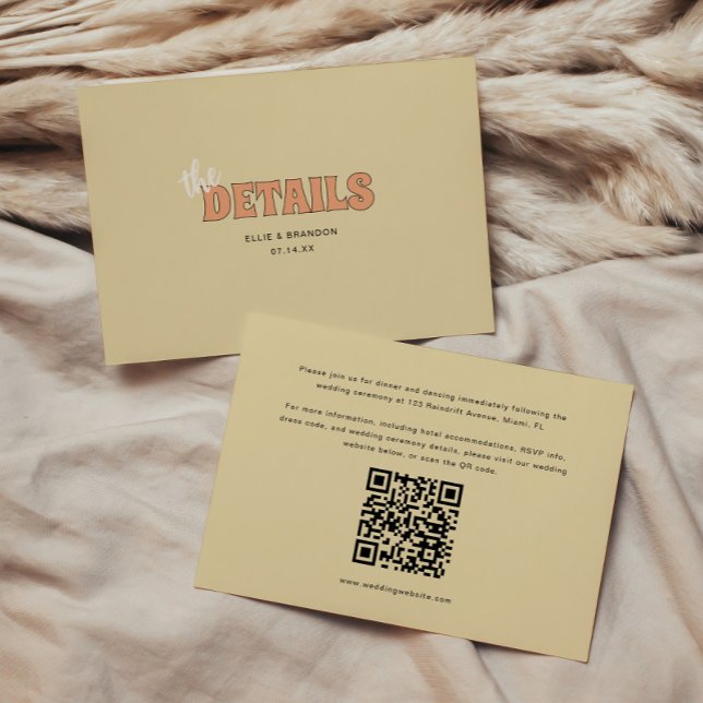 Tarjeta De Recepción Detalles de Boda ELLIE Modern Retro QR Code (Subido por el creador)