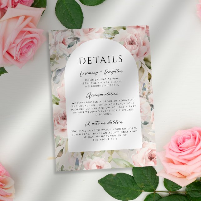 Tarjeta De Recepción Detalles de Boda en Acuarela Rosa Polvo Rosado (Subido por el creador)