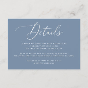 Tarjeta De Recepción Detalles de Boda en Azul Polvo   Alojamiento Coste