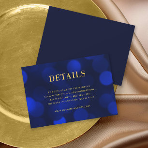Tarjeta De Recepción Detalles de Boda en Azul Zafiro con Luces Bokeh Do