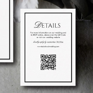 Tarjeta De Recepción Detalles de Boda en Blanco y Negro con Código QR O