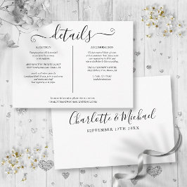 Tarjeta De Recepción Detalles de Boda en Blanco y Negro Información