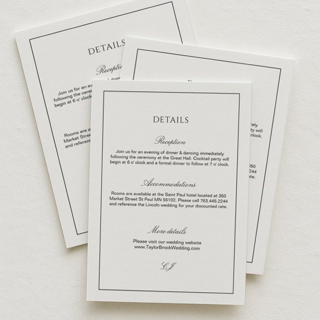Tarjeta De Recepción Detalles de Boda en Blanco y Negro Modernos (Subido por el creador)