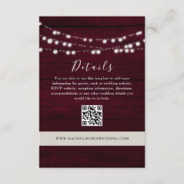 Tarjeta De Recepción Detalles de Boda en Borgoña Código QR Sitio Web