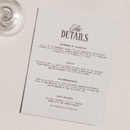 Tarjeta De Recepción Detalles de Boda en Café Espresso Old Money