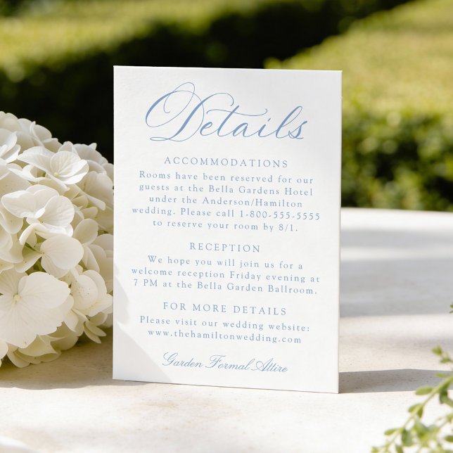 Tarjeta De Recepción Detalles de Boda en Caligrafía Azul Clásico (Subido por el creador)