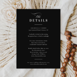 Tarjeta De Recepción Detalles de boda en caligrafía elegante en blanco 
