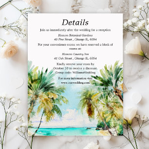 Tarjeta De Recepción Detalles de Boda en Destino de Playa Tropical