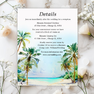 Tarjeta De Recepción Detalles de Boda en Destino de Playa Tropical