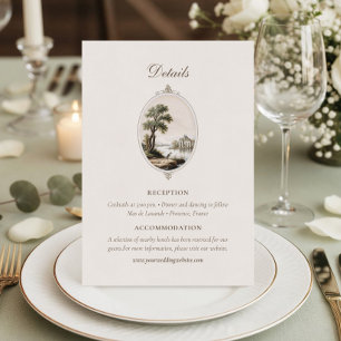 Tarjeta De Recepción Detalles de Boda en Elegante Chateau Francés