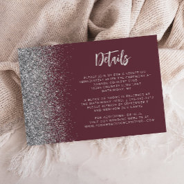 Tarjeta De Recepción Detalles de Boda en Escritura con Brillo Burgundy 