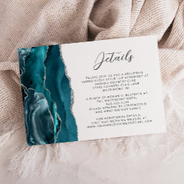 Tarjeta De Recepción Detalles de Boda en Escritura Plateada Azul Ágata