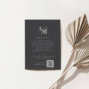Tarjeta De Recepción Detalles de boda en gris oscuro de iniciales de mo