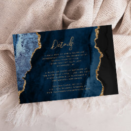 Tarjeta De Recepción Detalles de Boda en Guion de Ágata Dorada Azul Mar