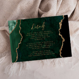 Tarjeta De Recepción Detalles de Boda en Guion de Ágata Dorada Verde Es