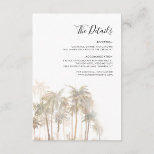 Tarjeta De Recepción Detalles de Boda en la Playa con Palma de Acuarela